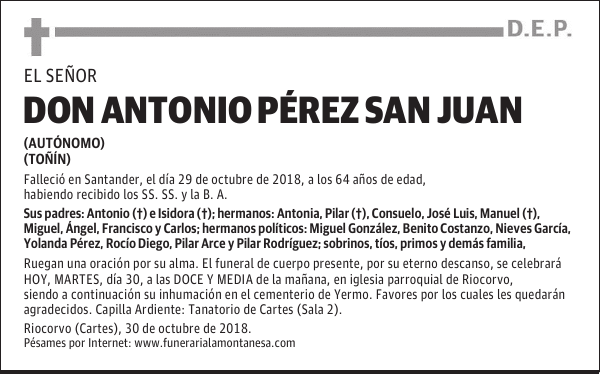DON ANTONIO PÉREZ SAN JUAN
