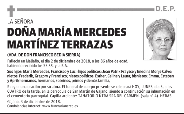 DOÑA MARÍA MERCEDES MARTÍNEZ TERRAZAS