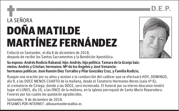 DOÑA MATILDE MARTÍNEZ FERNÁNDEZ