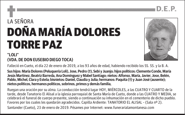 DOÑA MARÍA DOLORES TORRE PAZ