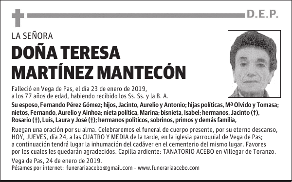 Dña. Teresa Martínez Mantecón