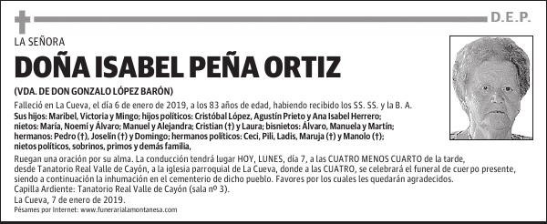 DOÑA ISABEL PEÑA ORTIZ