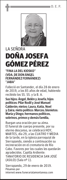 DOÑA JOSEFA GÓMEZ PÉREZ