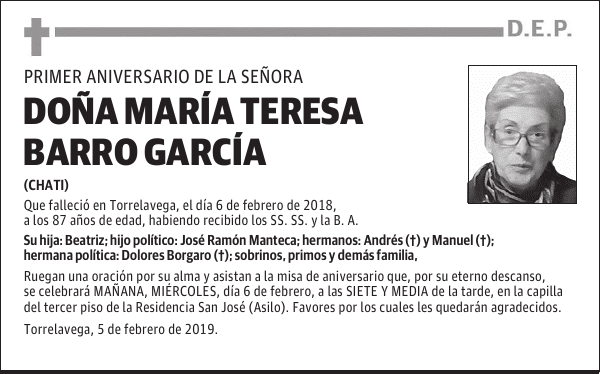 DOÑA MARÍA TERESA BARRO GARCÍA