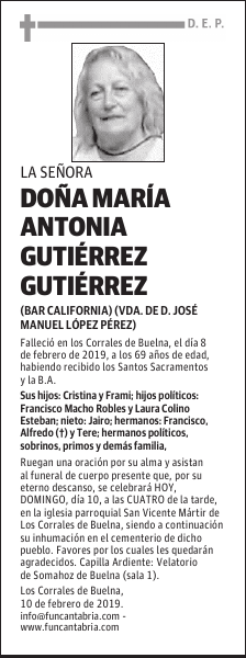 DOÑA MARÍA ANTONIA GUTIÉRREZ GUTIÉRREZ
