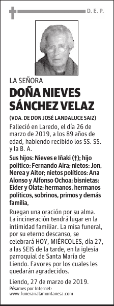 DOÑA NIEVES SÁNCHEZ VELAZ