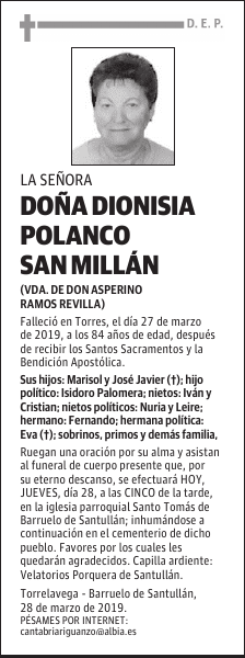 DOÑA DIONISIA POLANCO SAN MILLÁN