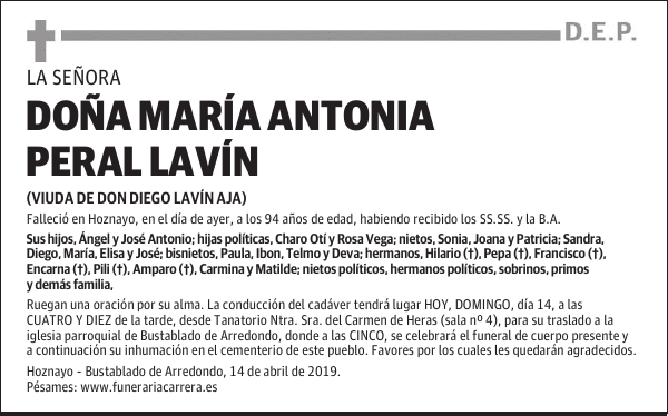 DOÑA MARÍA ANTONIA PERAL LAVÍN