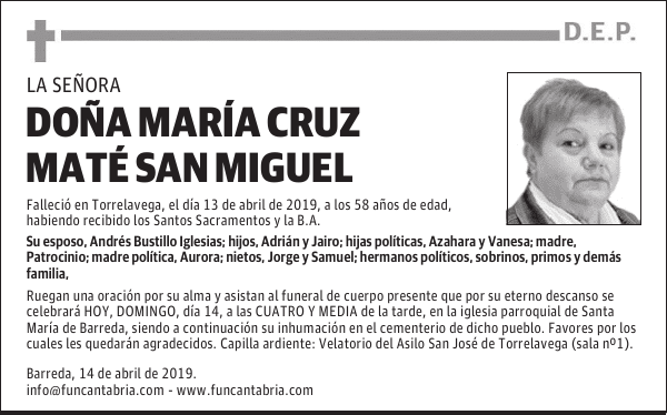 DOÑA M.ª CRUZ MATÉ SAN MIGUEL