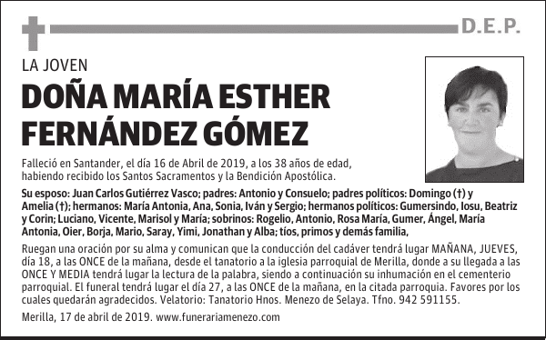 DOÑA MARÍA ESTHER FERNÁNDEZ GÓMEZ