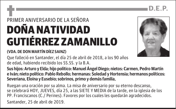 DOÑA NATIVIDAD GUTIÉRREZ ZAMANILLO