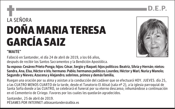 DOÑA MARIA TERESA GARCIA SAIZ