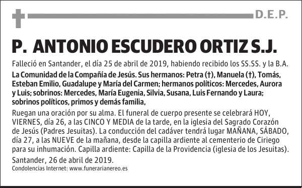 P. ANTONIO ESCUDERO ORTIZ S.J.