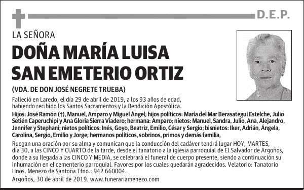 DOÑA MARÍA LUISA SAN EMETERIO ORTIZ