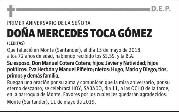 DOÑA MERCEDES TOCA GÓMEZ