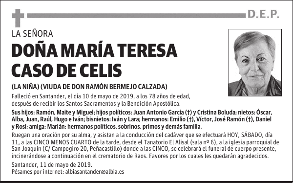 DOÑA MARÍA TERESA CASO DE CELIS