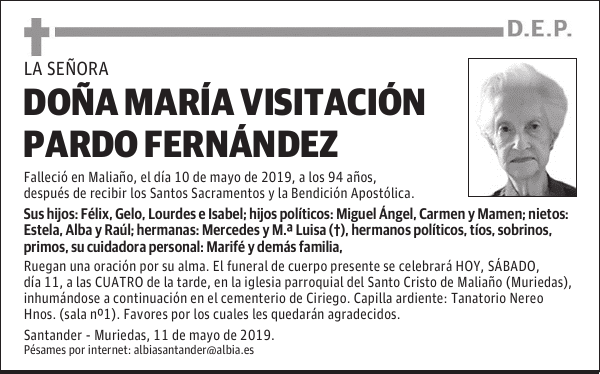 DOÑA MARÍA VISITACIÓN PARDO FERNÁNDEZ