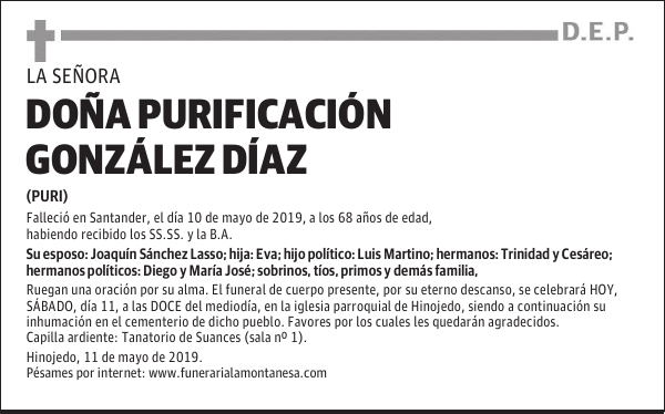 DOÑA PURIFICACIÓN GONZÁLEZ DÍAZ