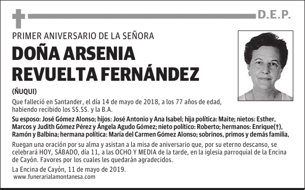 DOÑA ARSENIA REVUELTA FERNÁNDEZ