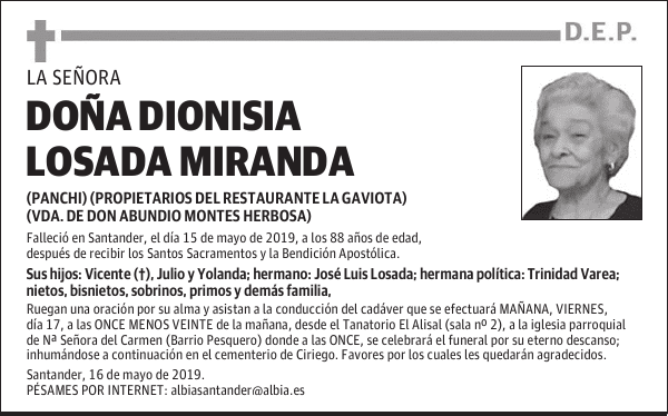 DOÑA DIONISIA LOSADA MIRANDA