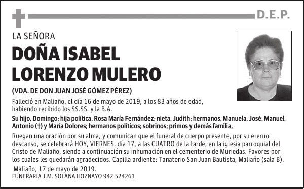 DOÑA ISABEL LORENZO MULERO