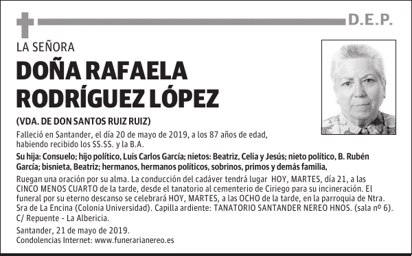 DOÑA RAFAELA RODRÍGUEZ LÓPEZ