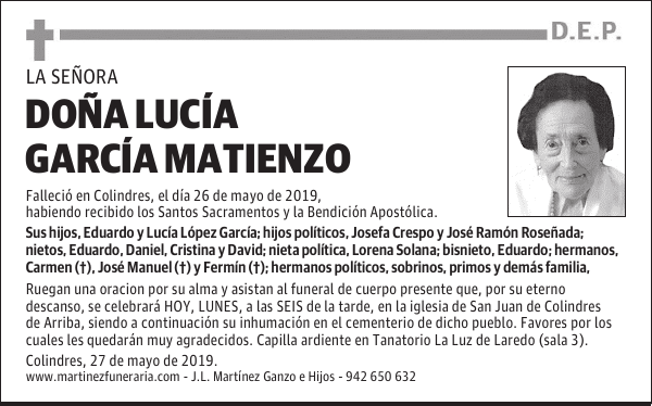 DOÑA LUCÍA GARCÍA MATIENZO