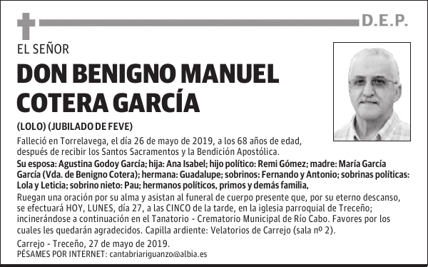 DON BENIGNO MANUEL COTERA GARCÍA