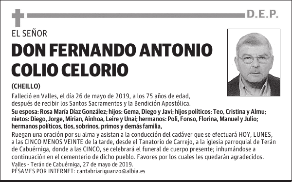 DON FERNANDO ANTONIO COLIO CELORIO
