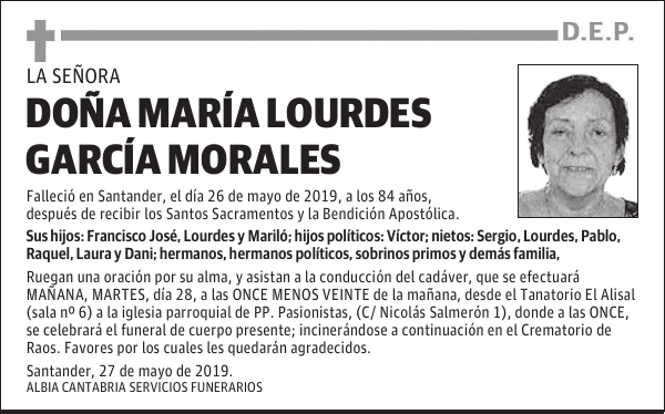 DOÑA MARÍA LOURDES GARCÍA MORALES