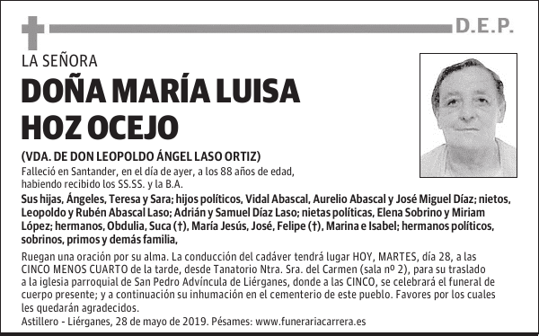 DOÑA MARÍA LUISA HOZ OCEJO