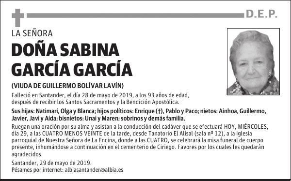 DOÑA SABINA GARCÍA GARCÍA