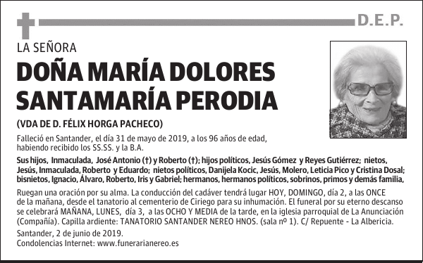 DOÑA MARÍA DOLORES SANTAMARÍA PERODIA