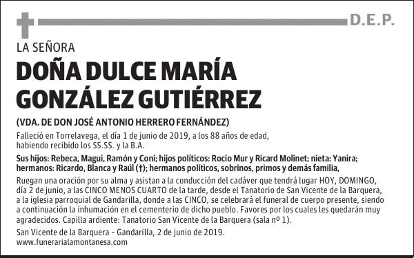 DOÑA DULCE MARÍA GONZÁLEZ GUTIÉRREZ