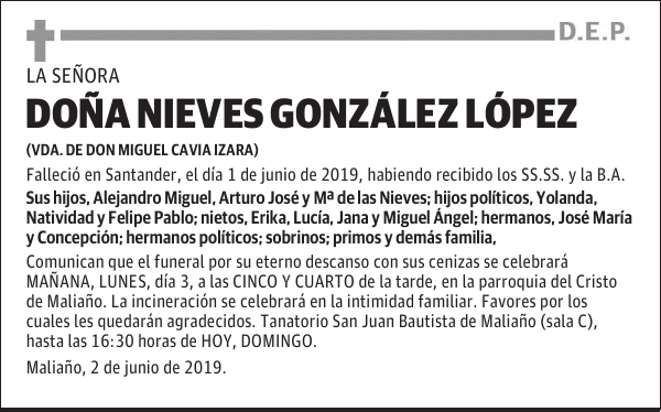 DOÑA NIEVES GONZÁLEZ LÓPEZ