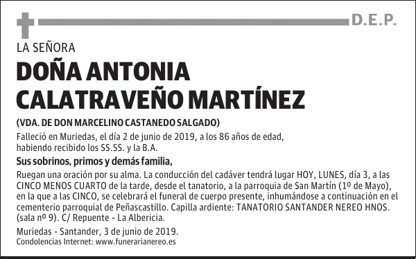 DOÑA ANTONIA CALATRAVEÑO MARTÍNEZ