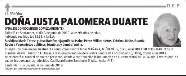 DOÑA JUSTA PALOMERA DUARTE