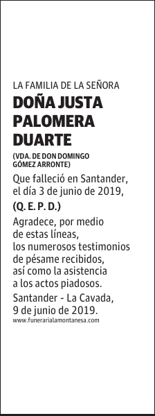 DOÑA JUSTA PALOMERA DUARTE