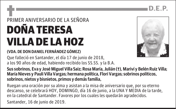 DOÑA TERESA VILLA DE LA HOZ