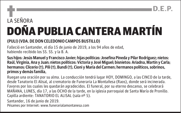 DOÑA PUBLIA CANTERA MARTÍN