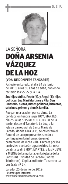 DOÑA ARSENIA VÁZQUEZ DE LA HOZ