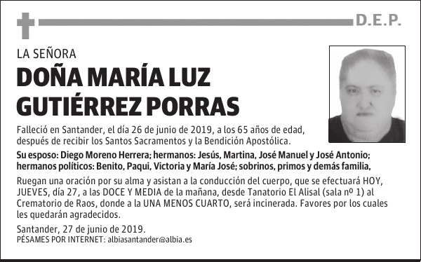 DOÑA MARÍA LUZ GUTIÉRREZ PORRAS