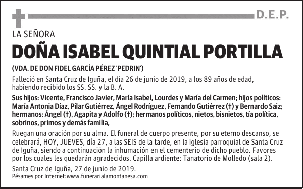 DOÑA ISABEL QUINTIAL PORTILLA