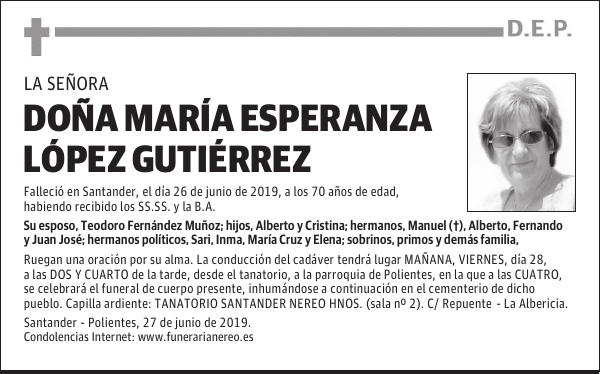 DOÑA MARÍA ESPERANZA LÓPEZ GUTIÉRREZ