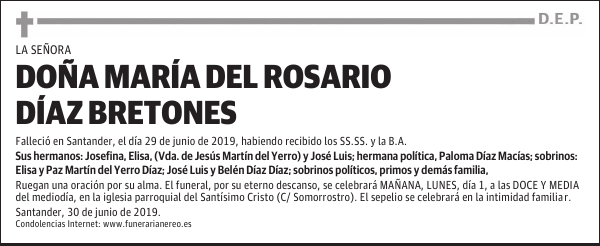 DOÑA MARÍA DEL ROSARIO DÍAZ BRETONES