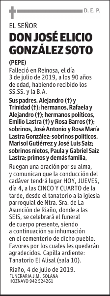 DON JOSÉ ELICIO GONZÁLEZ SOTO
