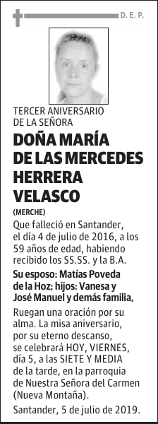 DOÑA MARÍA DE LAS MERCEDES HERRERA VELASCO