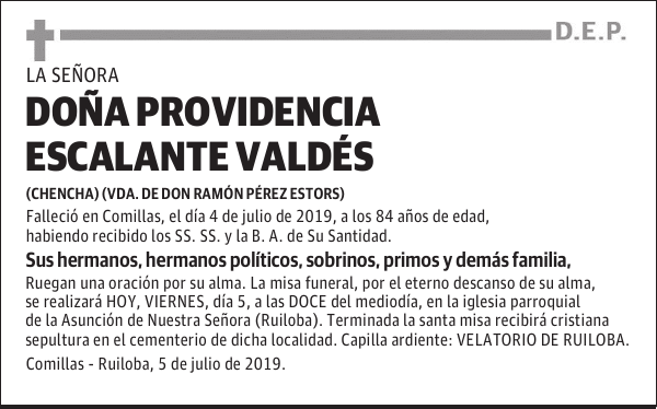 DOÑA PROVIDENCIA ESCALANTE VALDÉS