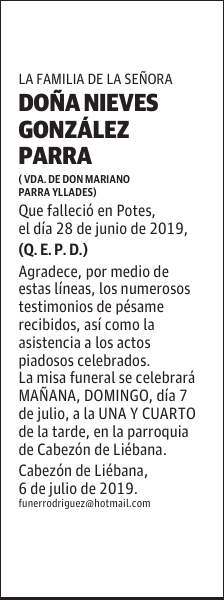 DOÑA NIEVES GONZÁLEZ PARRA