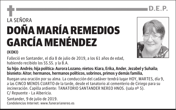 DOÑA MARÍA REMEDIOS GARCÍA MENÉNDEZ
